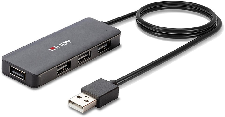 USB Hub Lindy 4 Port USB 2.0 Hub Black (4002888429863) - obraz 1