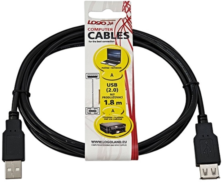 Кабель Logo 2.0 USB Type-A - USB Type-A M/F 1.8 м Чорний (8590274158504) - зображення 3