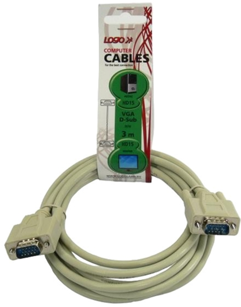 Кабель Logo KM03012N0L Video VGA D-Sub - VGA D-Sub M/M 3 м Сірий (8590274633223) - зображення 3