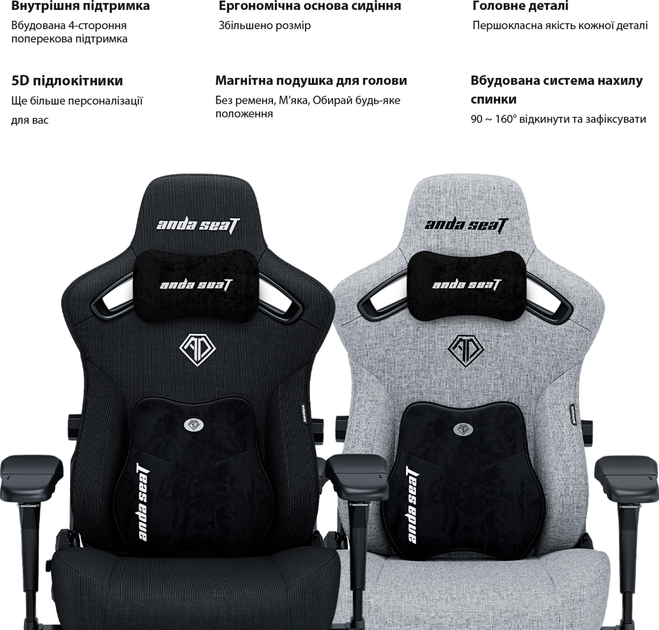Крісло ігрове Anda Seat Kaiser 3 Pro Size XL Black Fabric (AD12YDC-XL-01-B-CF-B02) - зображення 8