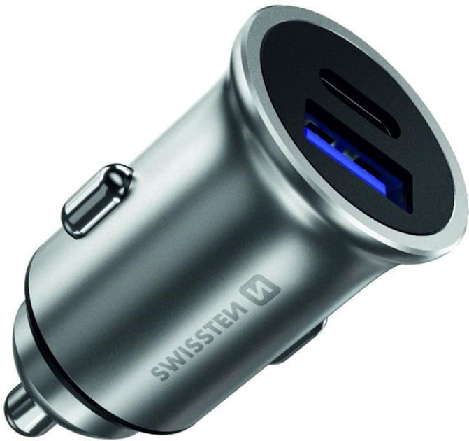 Автомобільний зарядний пристрій Swissten Power Delivery USB-C USB-A 36W Quick Charge 3.0 Silver (20111740) - зображення 1