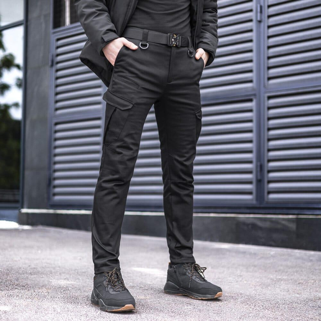 Мужские штаны карго Pobedov Trousers Tactical хлопок на флисе черные размер XL - изображение 1