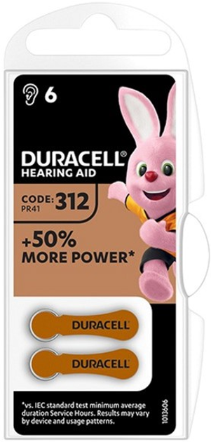 Батарейки для слухових апаратів Duracell ZA312 6 шт (5000394167209) - зображення 1