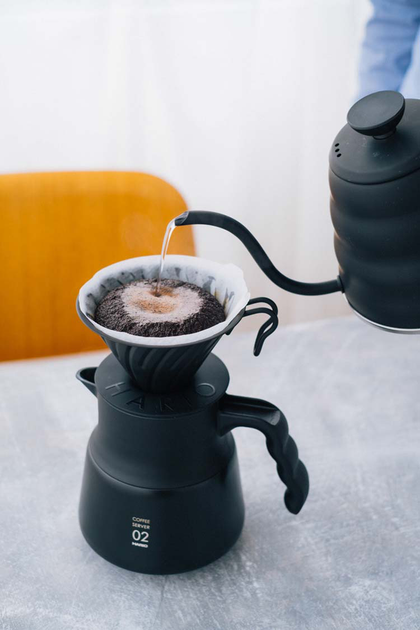 Dripper do kawy Hario V60-02 Metalowy Czarny z silikonową podstawką (4977642736719) - obraz 4