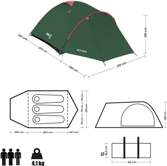 Кемпінговий намет Nils Camp NC6013 Зелено-червоний (5907695518900) - зображення 7