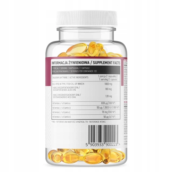 Вітаміни Ostrovit Omega 3 + ADEK 120 caps - Фото 2 Вітаміни Ostrovit Omega 3 + ADEK 120 caps - зображення 2