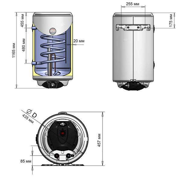 Бойлер комбинированный 120л THERMO ALLIANCE мокрый тэн 2кВт 1165x435x457мм CWH 12044 5S L - изображение 6