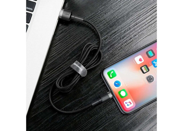 Кабель Baseus Cafule Cable USB Lightning 1м, Grey+Black (CALKLF-BG1) 4772208 - Фото 3 Кабель Baseus Cafule Cable USB Lightning 1м, Grey+Black (CALKLF-BG1) 4772208 - зображення 3