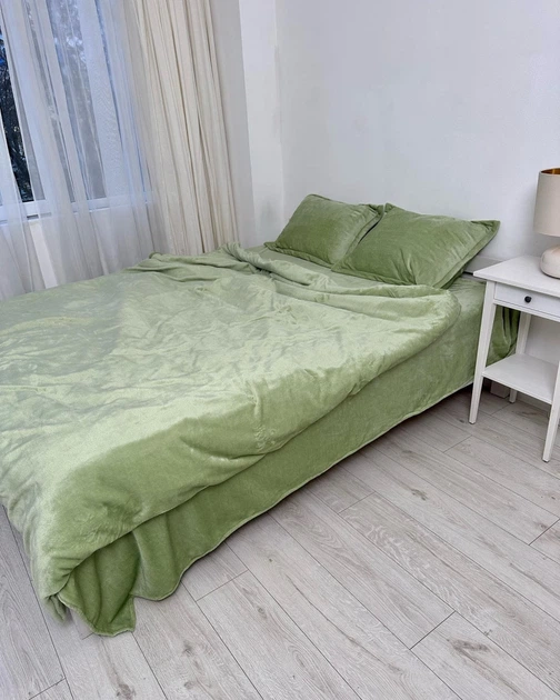Постельное белье плюшевое семейное Dushka Home 20734 160х215х2 см фисташковое 4722948 - Фото 2 Постельное белье плюшевое семейное Dushka Home 20734 160х215х2 см фисташковое 4722948 - изображение 2
