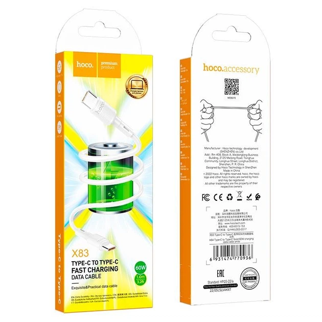 Кабель HOCO Type-C to Type-C Victory charging data cable X83 |1M, 60W, 3A| 4757602 - Фото 2 Кабель HOCO Type-C to Type-C Victory charging data cable X83 |1M, 60W, 3A| 4757602 - зображення 2
