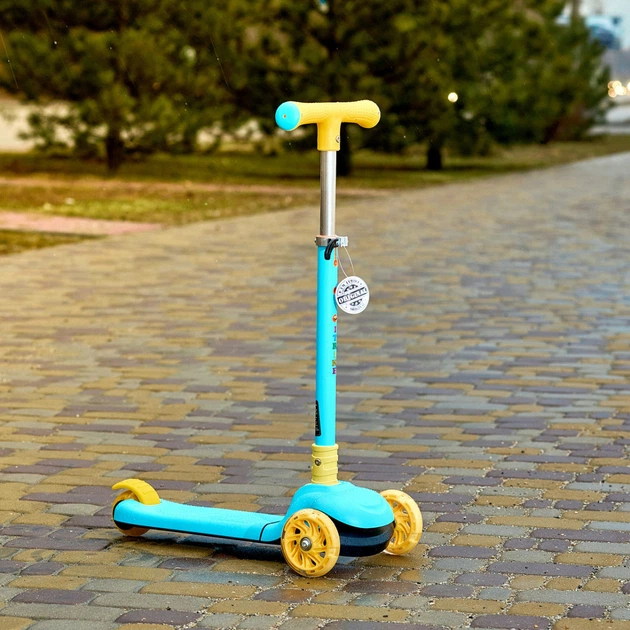 Дитячий складний триколісний самокат SPORT KIDS 2578 для дітей зі світлими колесами блакитний 4567062 - зображення 2