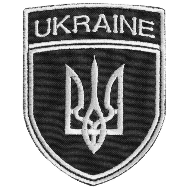 Шеврон нашивка на липучке налечный Трезубец Украины UKRAINE, вышитый патч 7х9 см 4648960 - изображение 1