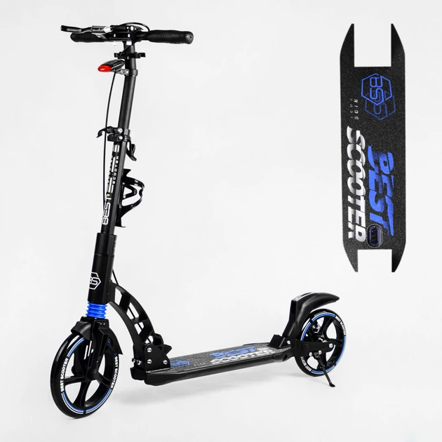 Двоколісний складаний самокат Best Scooter, ліхтарик, 2 амортизатори, дискове гальмо. Black and blue (114293) - Фото 2 Двоколісний складаний самокат Best Scooter, ліхтарик, 2 амортизатори, дискове гальмо. Black and blue (114293) - зображення 2