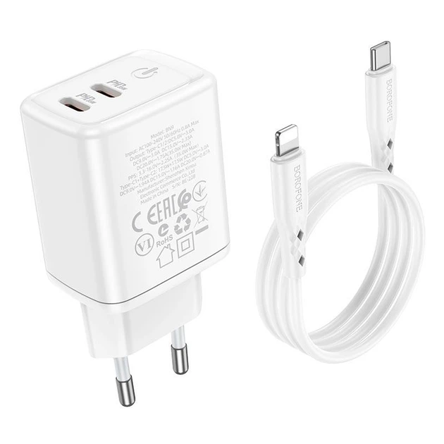 Адаптер сетевой BOROFONE Type-C to Lightning cable Reacher dual port charger set BN9 |2Type-C, 35W/3A, PD/QC| - Фото 8 Адаптер сетевой BOROFONE Type-C to Lightning cable Reacher dual port charger set BN9 |2Type-C, 35W/3A, PD/QC| - изображение 8