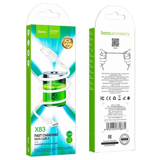 Кабель HOCO Lightning Victory charging data cable X83 |1m, 2.4A| 4757402 - изображение 2
