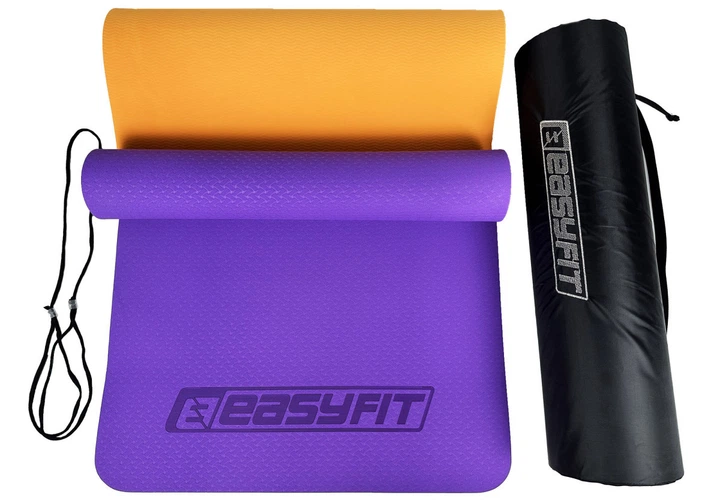 Килимок для йоги та фітнесу EasyFit TPE+TC 6 мм двошаровий + Чохол фіолетовий з помаранчевим 4630003 - Фото 2 Килимок для йоги та фітнесу EasyFit TPE+TC 6 мм двошаровий + Чохол фіолетовий з помаранчевим 4630003 - зображення 2