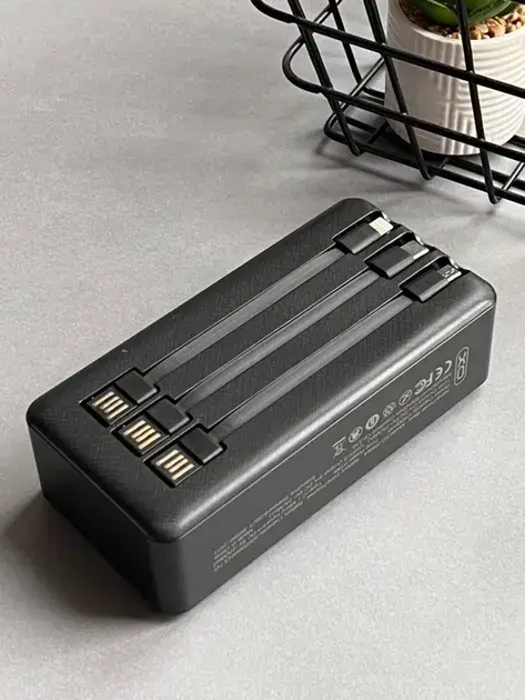 Портативна зарядка зовнішній переносний акумулятор Power bank 30000 mAh 2 USB Micro-USB Type-C (477680-Prob) Чорна - зображення 4