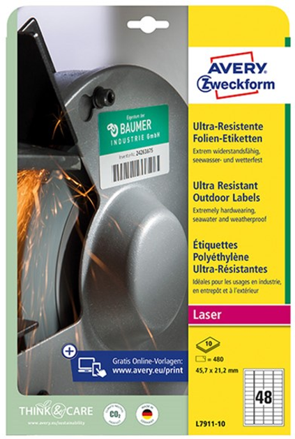 Етикетки Avery Zweckform L7911-10 Матові Самоклеючі A4 10 аркушів (4004182068083) - зображення 1