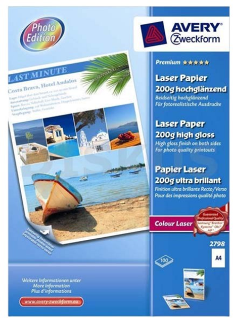 Papier fotograficzny Avery Zweckform Laser Papier Premium Błyszczący A4 200 g/m² 100 arkuszy (4004182026021) - obraz 1