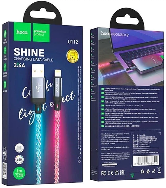 Кабель Hoco U112 Shine charging data cable for iP Gray (6931474788801) - изображение 9