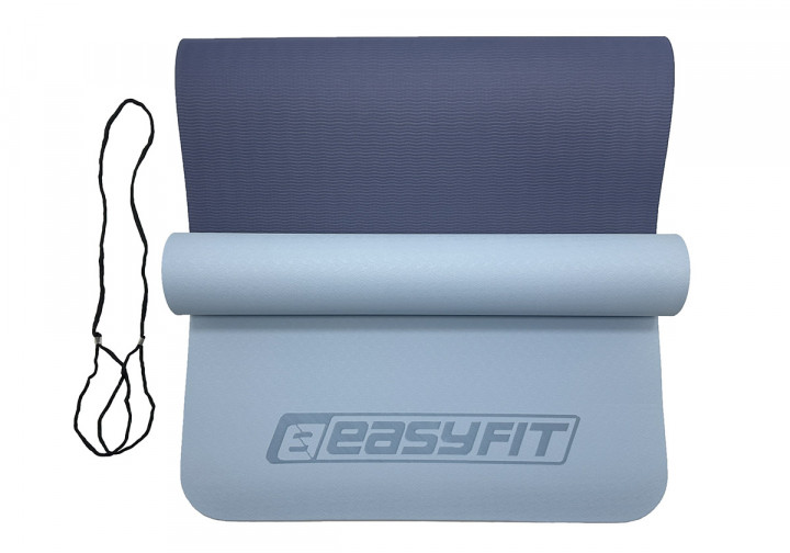 Килимок для йоги та фітнесу EasyFit TPE+TC 6 мм двошаровий + Чохол блакитний-синій - Фото 2 Килимок для йоги та фітнесу EasyFit TPE+TC 6 мм двошаровий + Чохол блакитний-синій - зображення 2