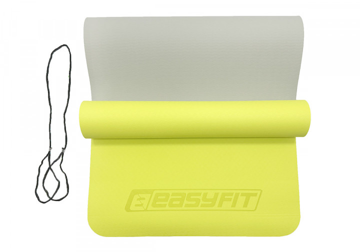Коврик для йоги и фитнеса EasyFit TPE+TC 6 мм двухслойный лимонный-серый - изображение 2