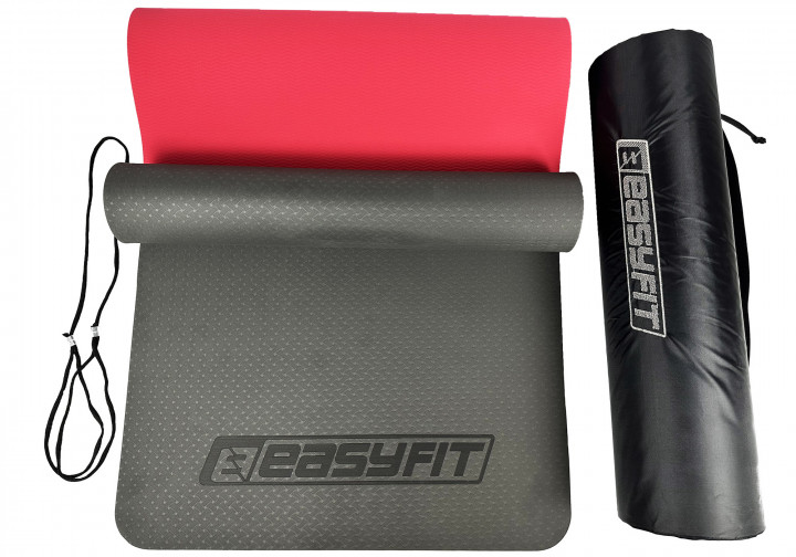 Коврик для йоги и фитнеса EasyFit TPE+TC 6 мм двухслойный черный с красным + Чехол - изображение 3