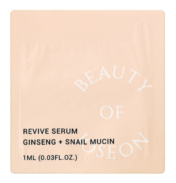 Пробник Сыворотка восстанавливающая с женьшенем и муцином улитка Beauty Of Joseon Revive Serum 1 мл - Фото 1 Пробник Сыворотка восстанавливающая с женьшенем и муцином улитка Beauty Of Joseon Revive Serum 1 мл - изображение 1