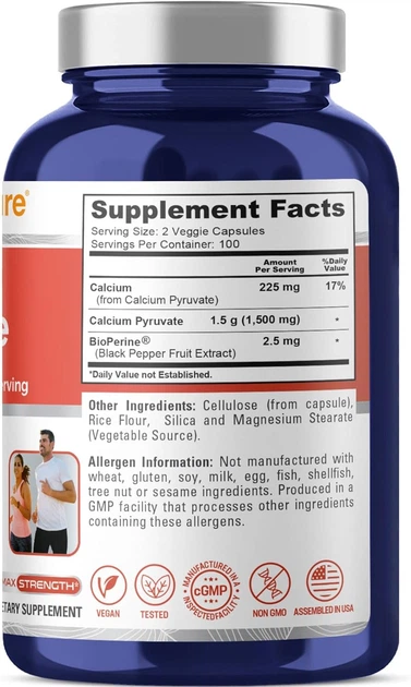 Піруват кальцію преміум-класу NusaPure Calcium Pyruvate 200 капсул - Фото 2 Піруват кальцію преміум-класу NusaPure Calcium Pyruvate 200 капсул - зображення 2