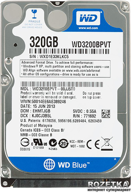Жесткий диск Western Digital Blue 320GB 5400rpm 8MB WD3200BPVT 2.5 SATA ...