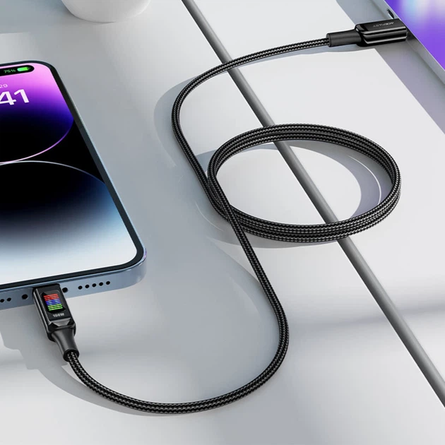 Кабель синхронізації та заряджання ACEFAST C7-03 Type-C to Type-C 5A, 100W, 1.2m, nylon, zinc connectors, LED, Black - Фото 5 Кабель синхронізації та заряджання ACEFAST C7-03 Type-C to Type-C 5A, 100W, 1.2m, nylon, zinc connectors, LED, Black - зображення 5