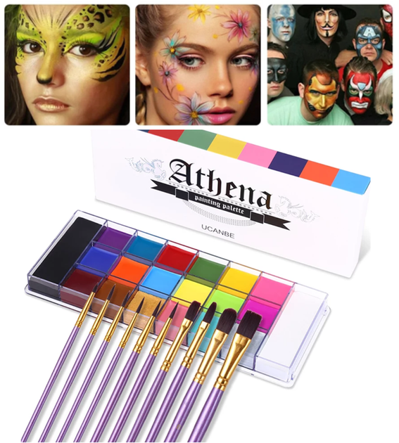 Масляная краска бодиарт Athena UCANBE 20 цветов +10 кистей - изображение 2