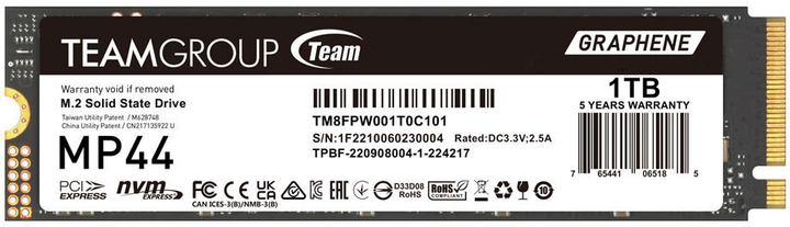 SSD диск Team Group MP44 1TB M.2 PCIe 4.0 x4 3D NAND TLC (TM8FPW001T0C101) - зображення 1