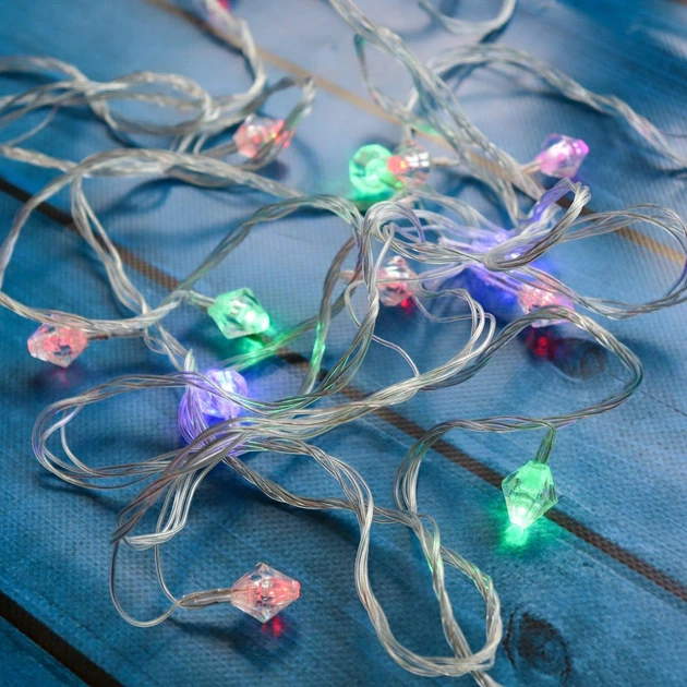 Світлодіодна гірлянда "Брильянти", 5м, 20 LED, режим мерехтіння, 220V, прозорий провід, Мультиколор - зображення 6