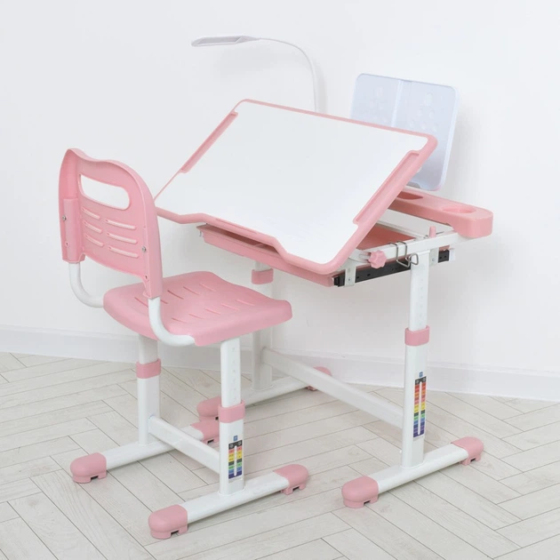 Детская парта Bambi M 5068-8-2 со стулом, регул.высота, розовый, подставка для книги, лампа - изображение 4