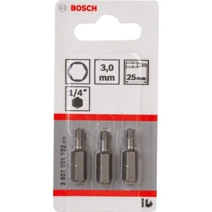 Бита Bosch Extra Hart HEX3, 25 мм, 3 шт (2607001722) - Фото 2 Бита Bosch Extra Hart HEX3, 25 мм, 3 шт (2607001722) - изображение 2