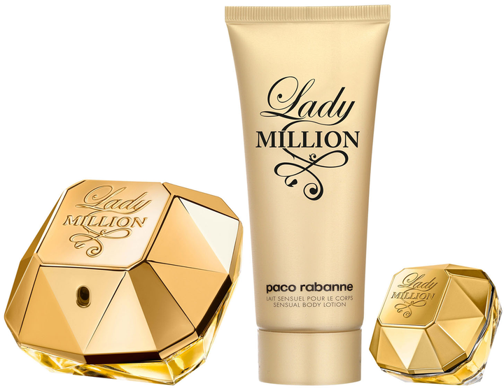 Набір для жінок Paco Rabanne Lady Million Парфумована вода 80 мл + Мініатюра Парфумована вода 5 мл + Лосьйон для тіла 100 мл (3349668628537) - зображення 2