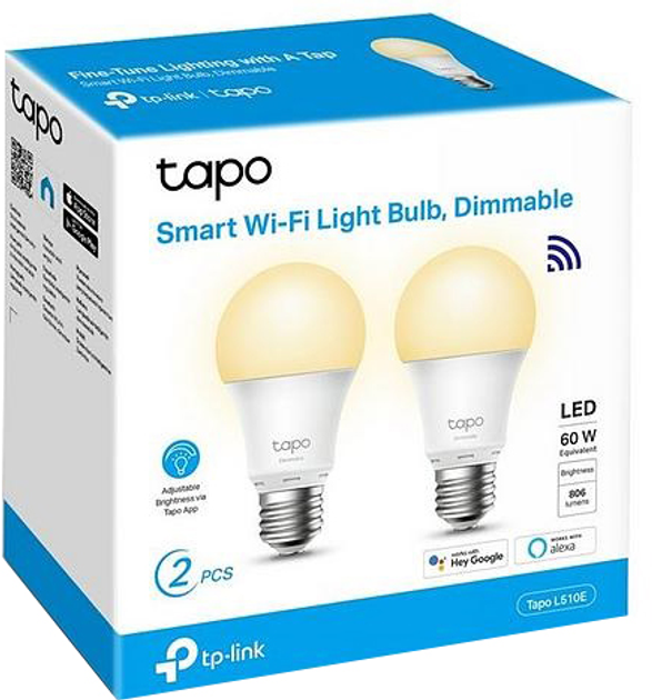 Набір світлодіодних ламп TP-Link Tapo L510E Wi-Fi 8.7W 2700K 220-240V E27 Теплий білий 2 шт (6935364006204) - зображення 1