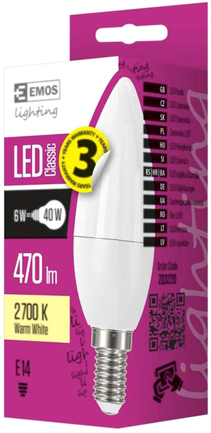 Лампа світлодіодна Emos Lighting 5W 2700K 220-240V E14 Теплий білий Свічка (8592920045107) - зображення 1