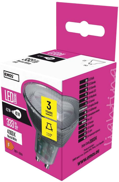 Лампа світлодіодна Emos Lighting 4.2W 4000K 220-240V GU10 Нейтральний білий MR16 (8592920056059) - зображення 1