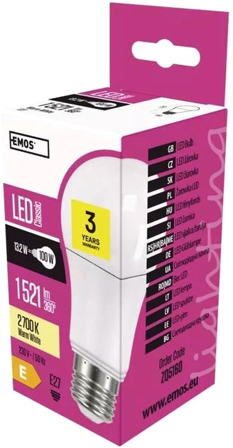 Żarówka LED Emos Lighting 13.2W 2700K 220-240V E27 Ciepły biały A60 (8592920044773) - obraz 1