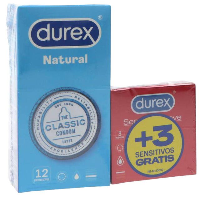 Презервативи Durex Love Sex Natural Plus 12 шт + Sensitive 3 шт (8410104639020) - зображення 1