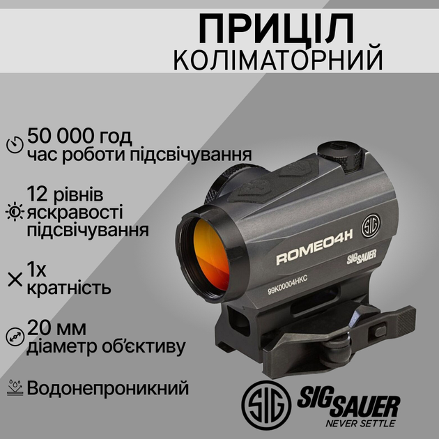 Приціл коліматорний Sig Sauer Optics Romeo4h Rd Ballistic Circle Quadple 0.5 Moa Adj Graphite SOR43012 - зображення 1