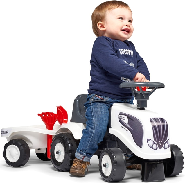 Jeździk Falk Baby Valtra Traktor z przyczepą i akcesoriami Biały (3016200024033) - obraz 3