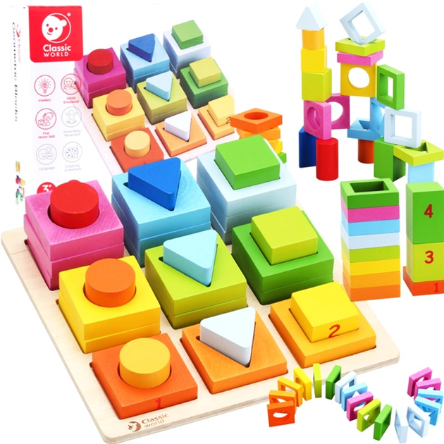 Zabawka-sorter edukacyjna Classic World Montessori Geometric Shapes 5 w 1 28 elementów (6927049001758) - obraz 3