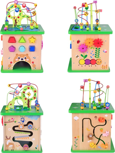 Drewniana sensoryczna kostka Tooky Toy Labirynt ze zwierzętami (6972633375906) - obraz 7