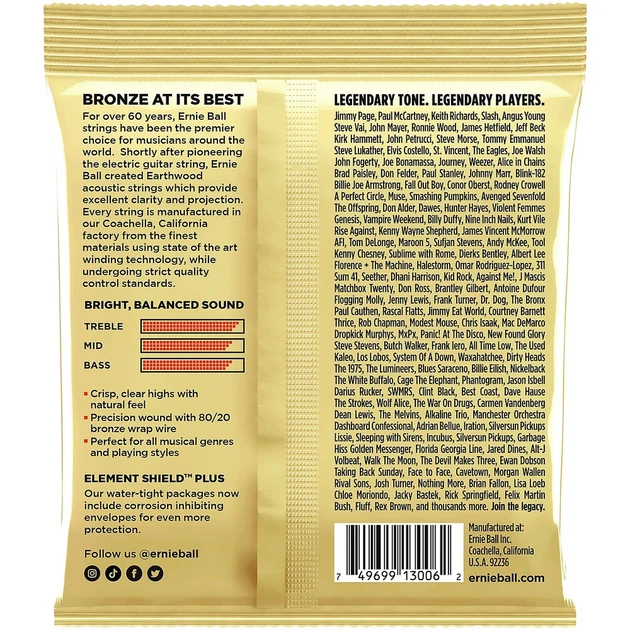 Струны Ernie Ball 3006 Earthwood 80/20 Bronze 10-50 Extra Light 3-pack - изображение 2