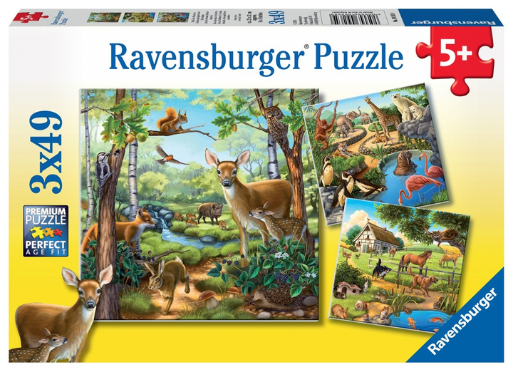 Puzzle 3x49 Ravensburger Świat zwierząt (4005556092659) - obraz 1