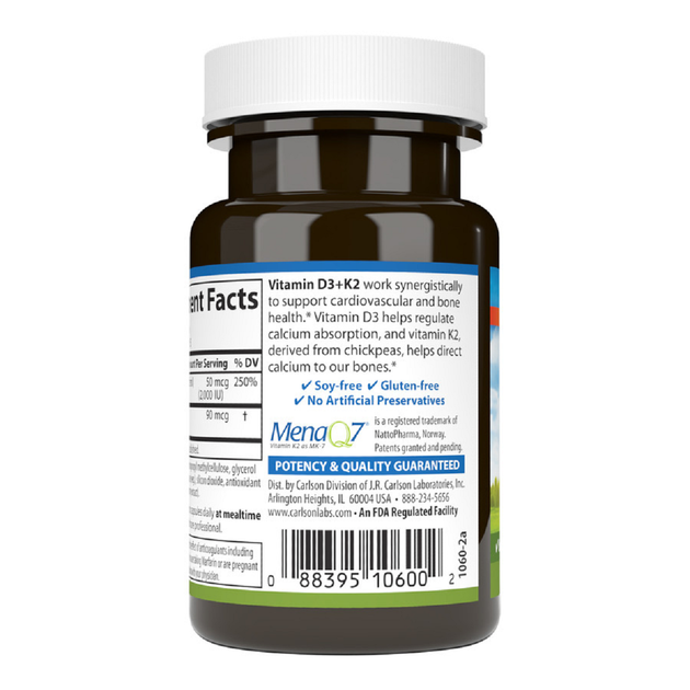 Вітаміни Carlson Вітамін D3+K2 2000 МО та 90 мкг Vitamin D3+K2 30 вегетаріанських капсул - зображення 3