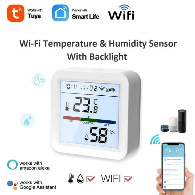 Датчик температури та вологості ТН05 Wi-Fi з годинником - Фото 2 Датчик температури та вологості ТН05 Wi-Fi з годинником - изображение 2
